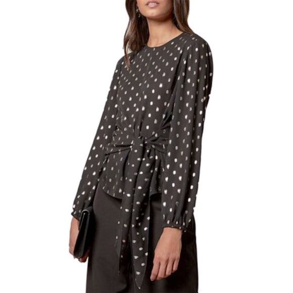 Ted Baker Tops - EUC [Ted Baker] Naiomy Black/Silver Flecked Wrap Printed Blouse Top Womens Sz 2